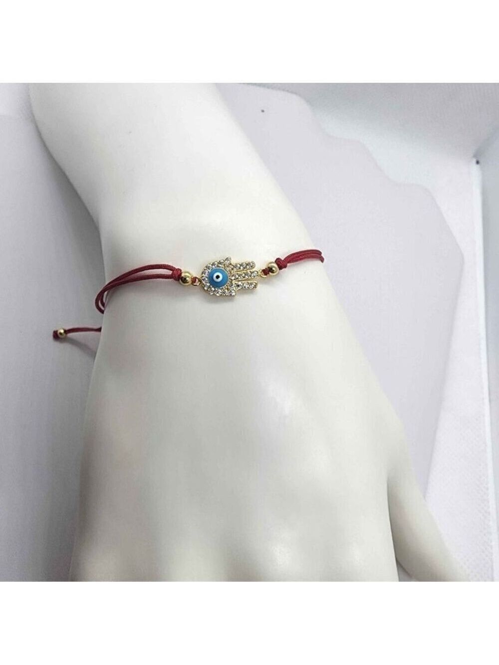Hamsa Hand Protection Bracelet – 925 Sterling Silver with Red Adjustable Cord